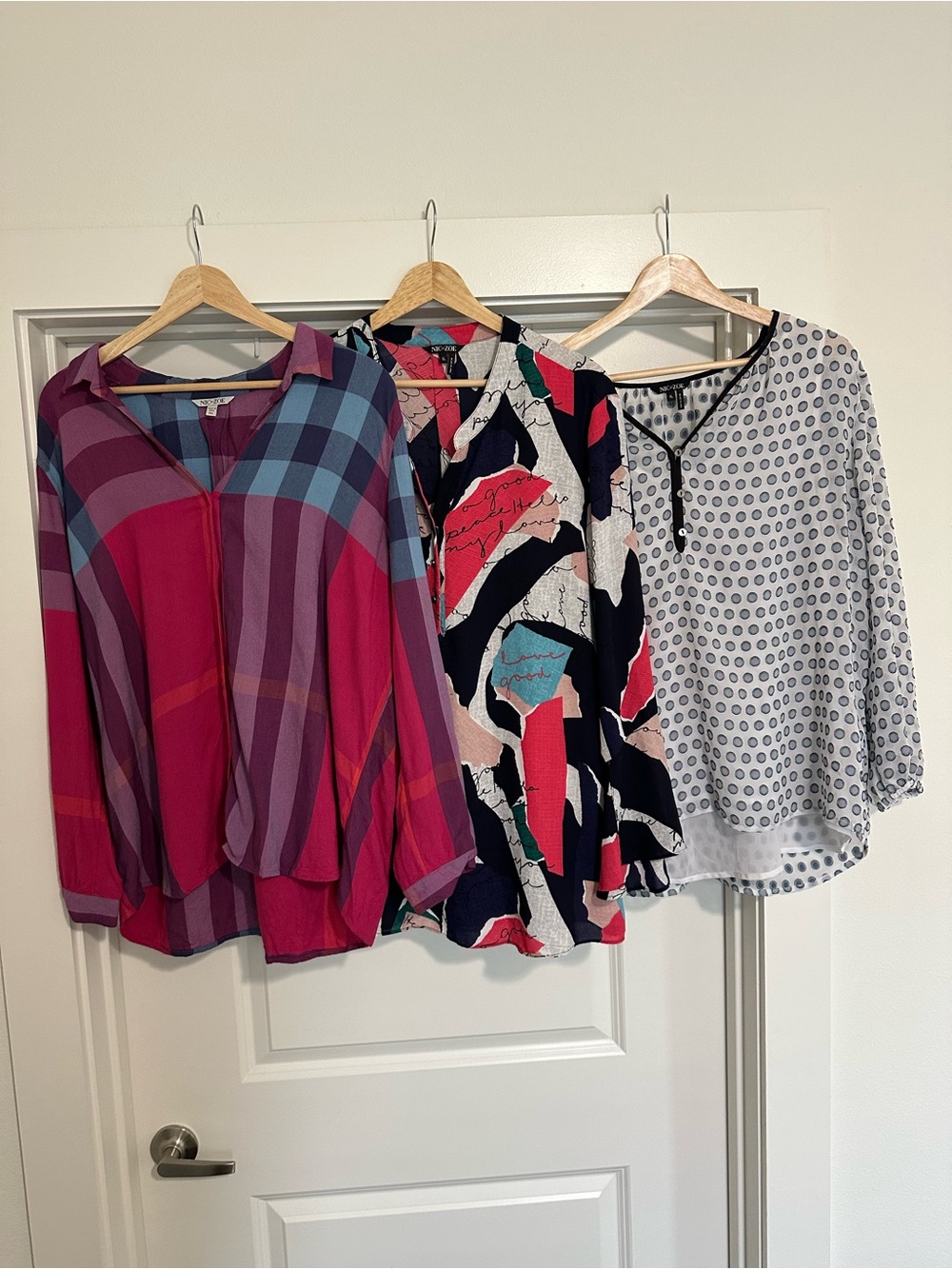 NIC+ZOE Pink Plaid V-Neck Blouse Lot XL